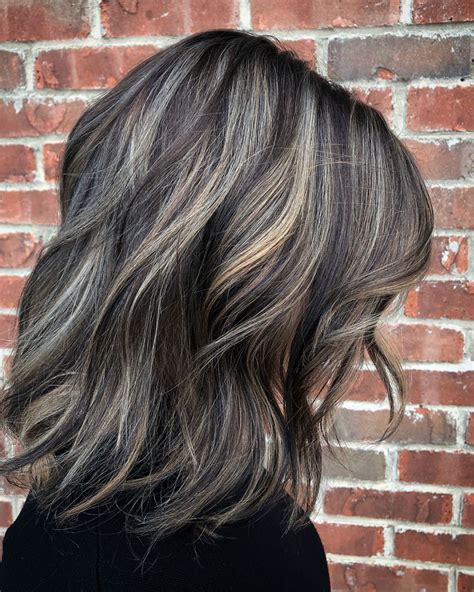 brunette hair with highlights to cover gray